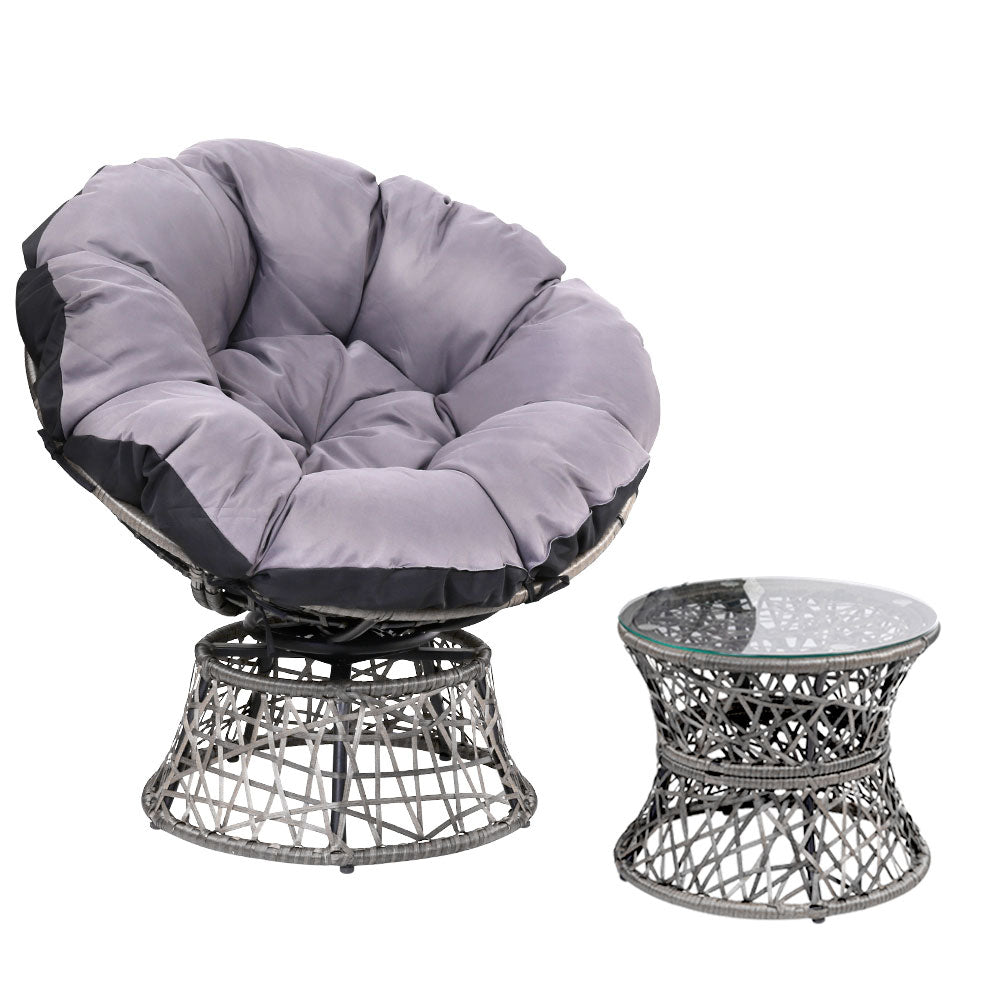 Gardeon Outdoor Papasan Chairs Table Lounge Setting Patio Furniture Wicker Grey - Outdoor Immersion