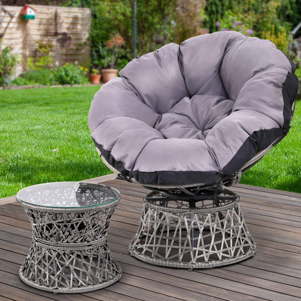 Gardeon Outdoor Papasan Chairs Table Lounge Setting Patio Furniture Wicker Grey - Outdoor Immersion