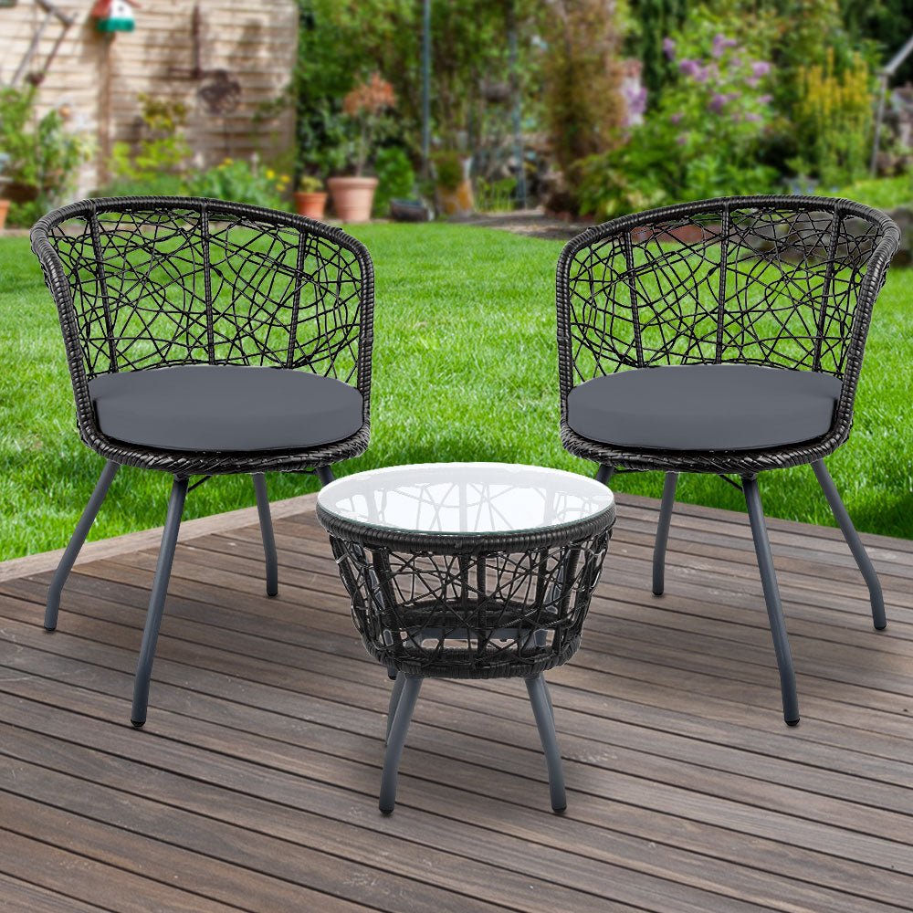 Gardeon Outdoor Patio Chair and Table - Black - Outdoor Immersion