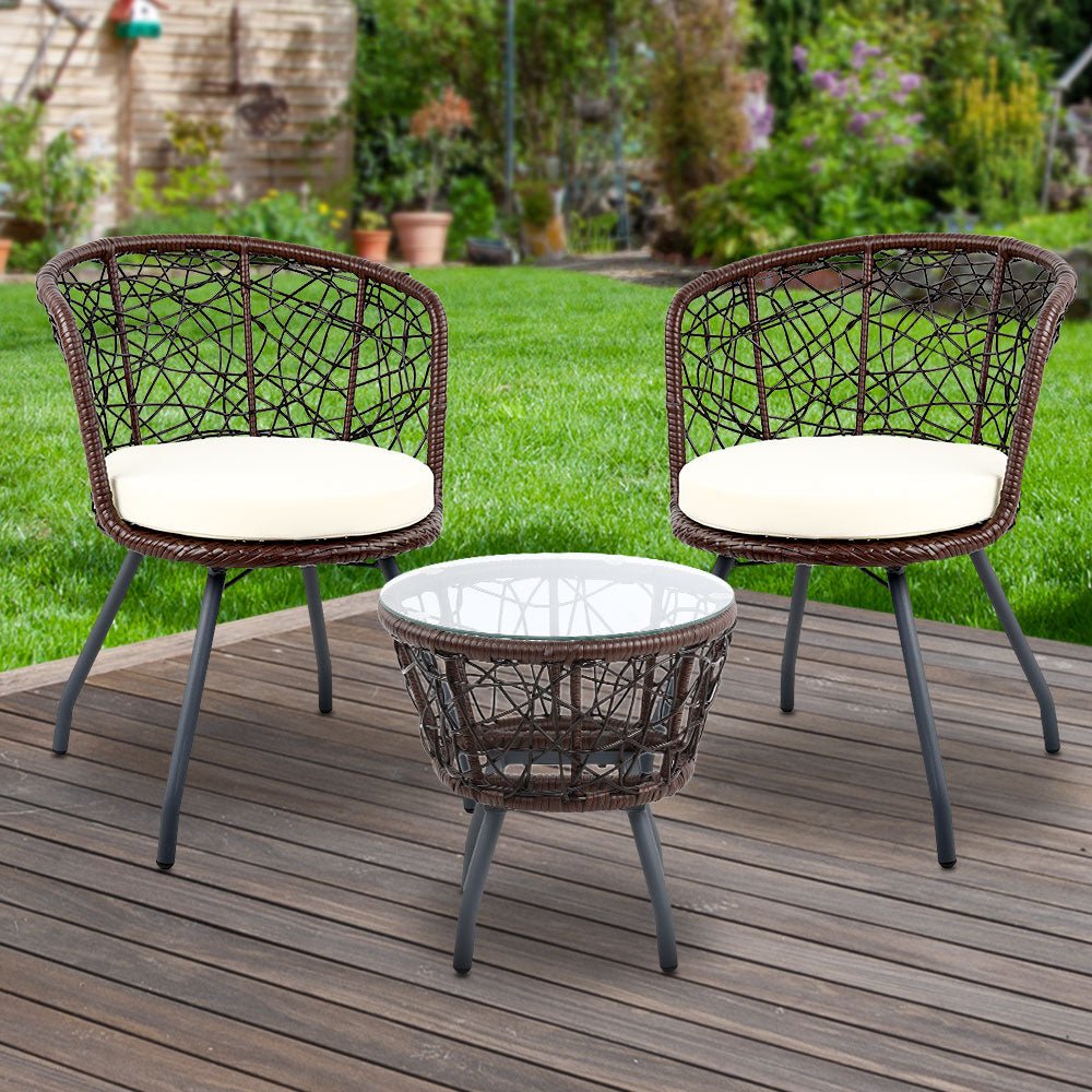 Gardeon Outdoor Patio Chair and Table - Brown - Outdoor Immersion