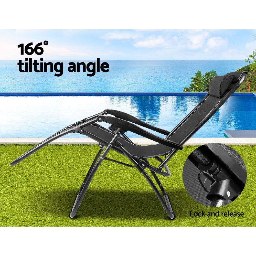 Gardeon Outdoor Portable Recliner - Black - Outdoor Immersion