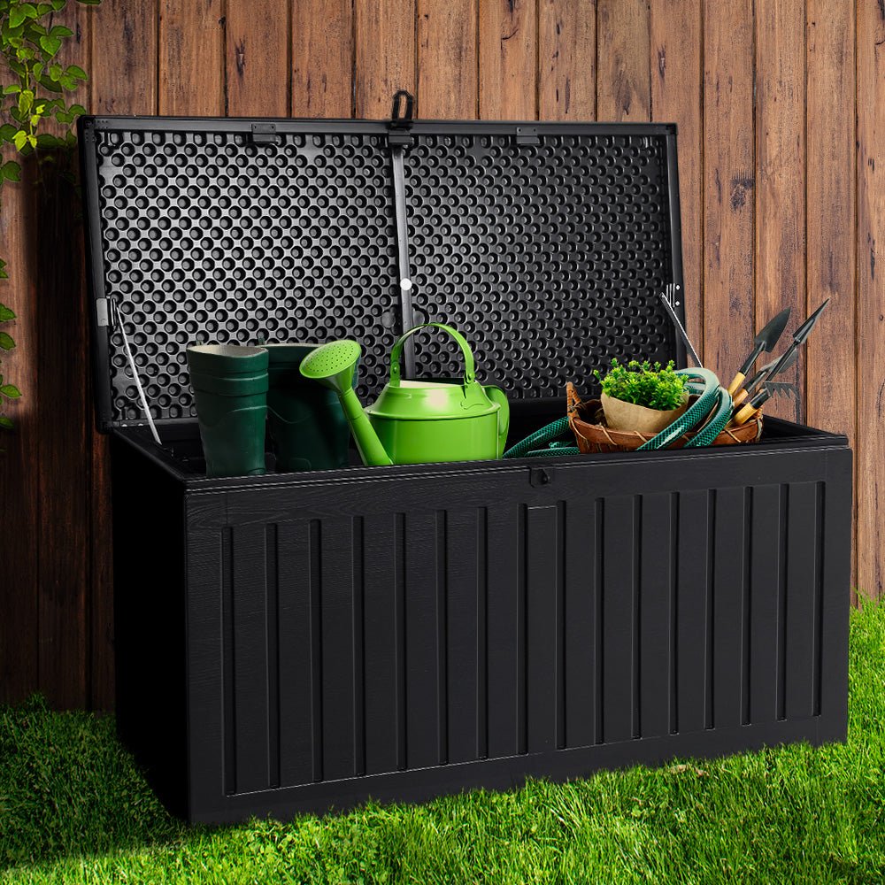 Gardeon Outdoor Storage Box Container Garden Toy Indoor Tool Chest Sheds 270L Black - Outdoor Immersion