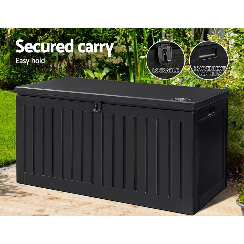 Gardeon Outdoor Storage Box Container Garden Toy Indoor Tool Chest Sheds 270L Black - Outdoor Immersion