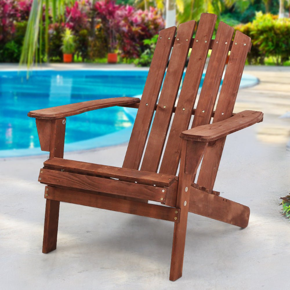 Gardeon Outdoor Sun Lounge Beach Chairs Table Setting Wooden Adirondack Patio Brown Chair - Outdoor Immersion