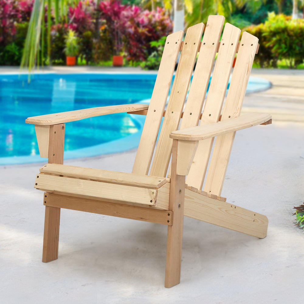 Gardeon Outdoor Sun Lounge Beach Chairs Table Setting Wooden Adirondack Patio Chair Light Wood Tone - Outdoor Immersion