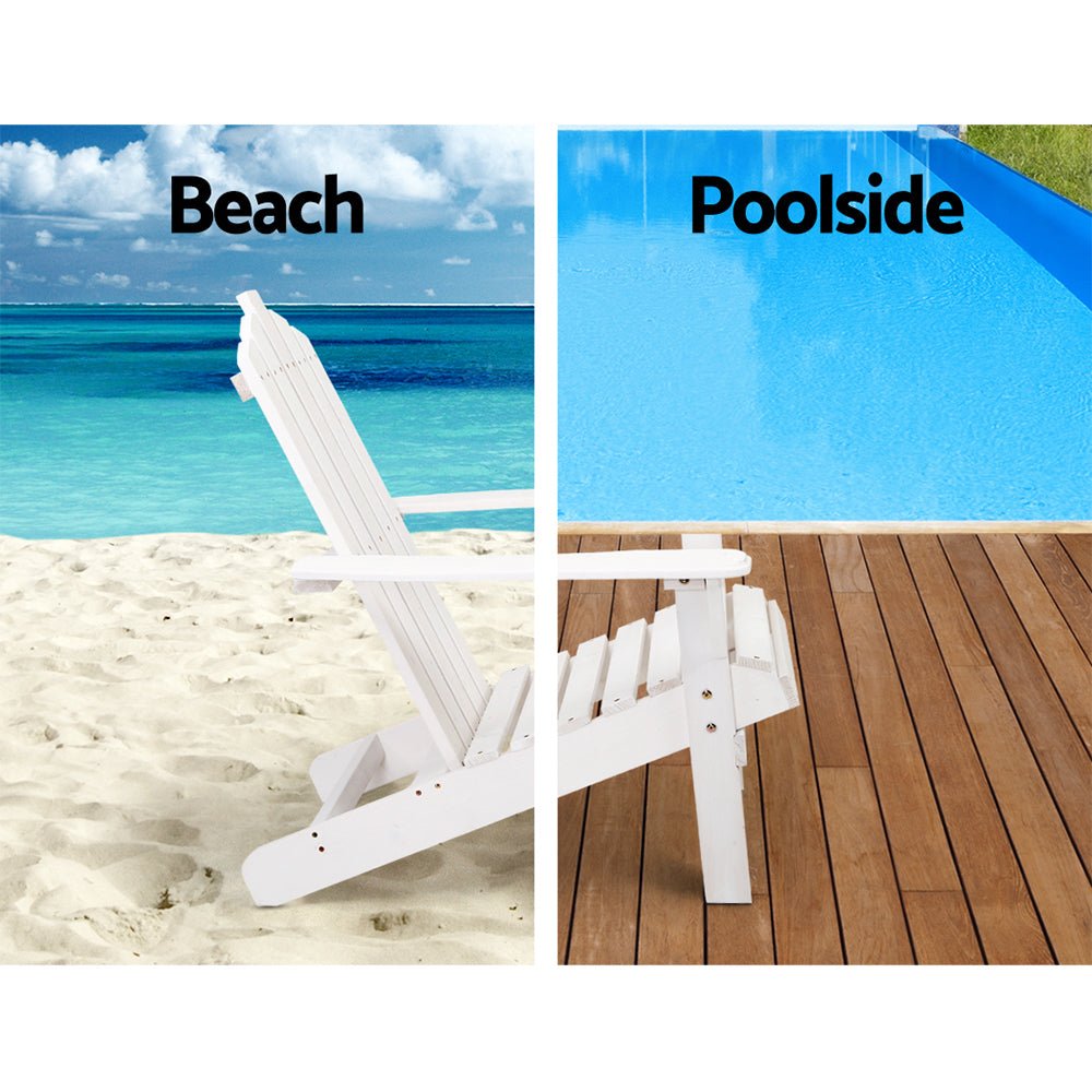 Gardeon Outdoor Sun Lounge Beach Chairs Table Setting Wooden Adirondack Patio - White - Outdoor Immersion