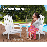 Thumbnail for Gardeon Outdoor Sun Lounge Beach Chairs Table Setting Wooden Adirondack Patio - White - Outdoor Immersion