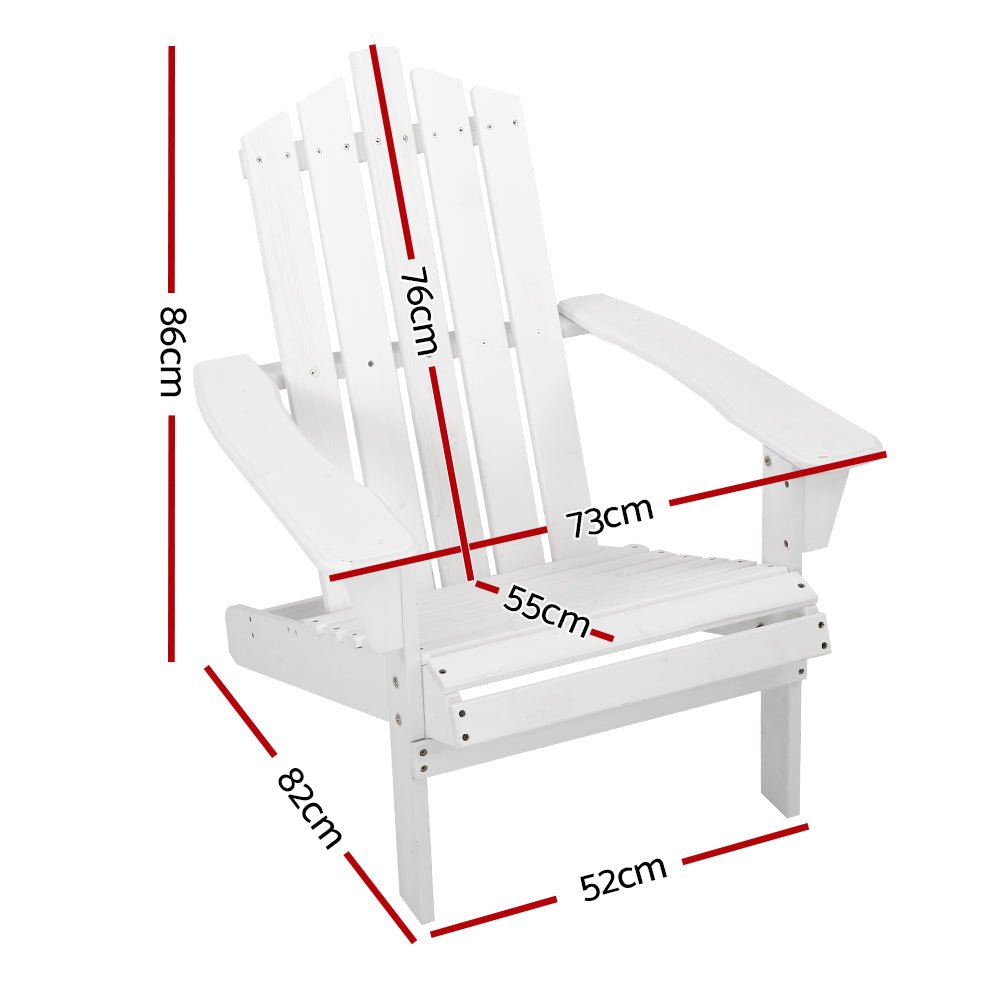 Gardeon Outdoor Sun Lounge Beach Chairs Table Setting Wooden Adirondack Patio - White - Outdoor Immersion