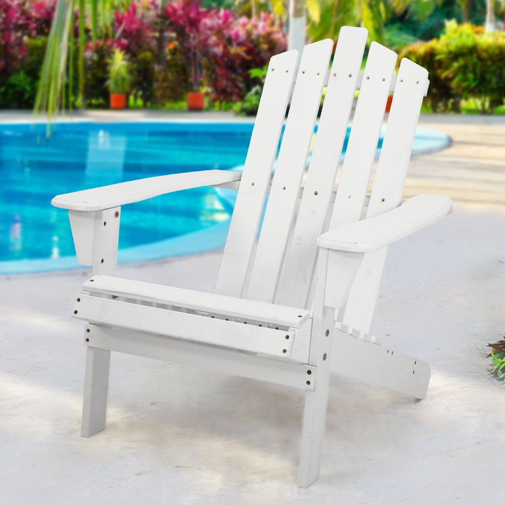 Gardeon Outdoor Sun Lounge Beach Chairs Table Setting Wooden Adirondack Patio - White - Outdoor Immersion