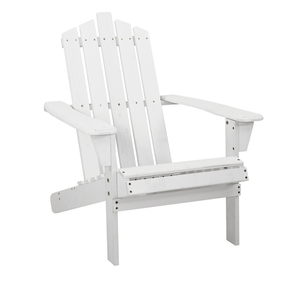 Gardeon Outdoor Sun Lounge Beach Chairs Table Setting Wooden Adirondack Patio - White - Outdoor Immersion