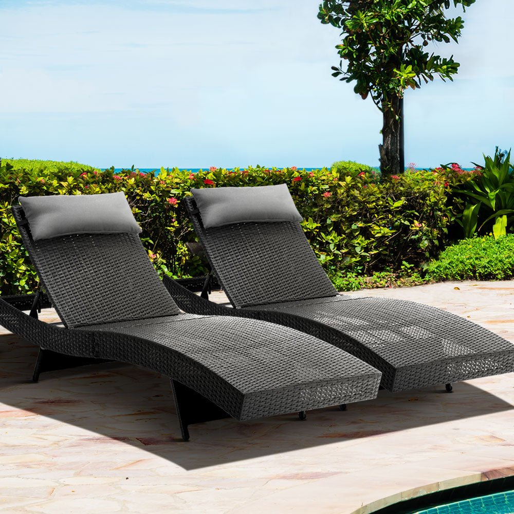 Gardeon Outdoor Sun Lounge Setting Wicker Lounger Day Bed Rattan Patio Furniture Black - Outdoor Immersion