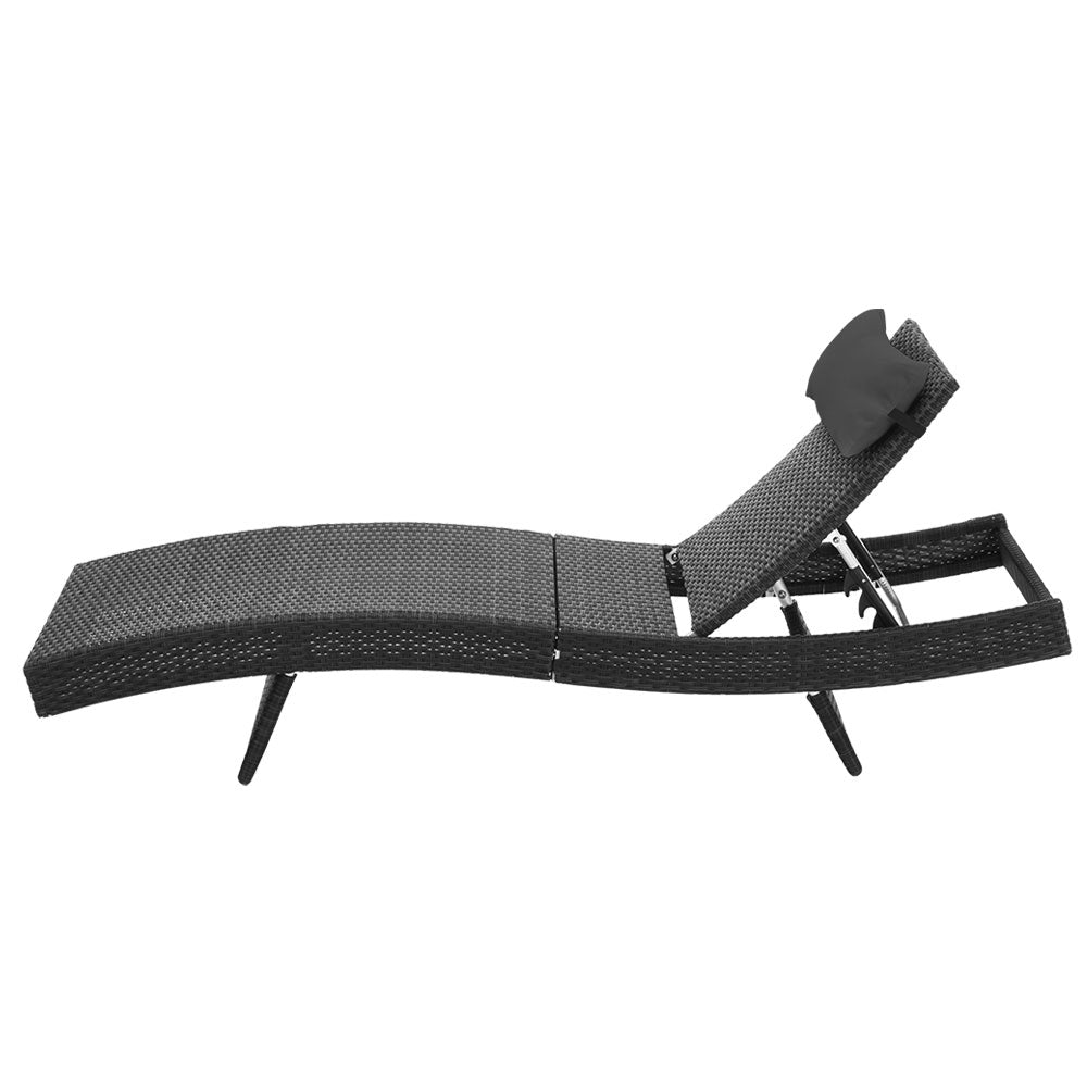 Gardeon Outdoor Sun Lounge Setting Wicker Lounger Day Bed Rattan Patio Furniture Black - Outdoor Immersion