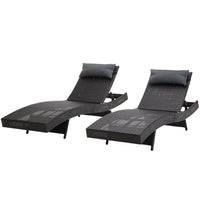 Thumbnail for Gardeon Outdoor Sun Lounge Setting Wicker Lounger Day Bed Rattan Patio Furniture Black - Outdoor Immersion