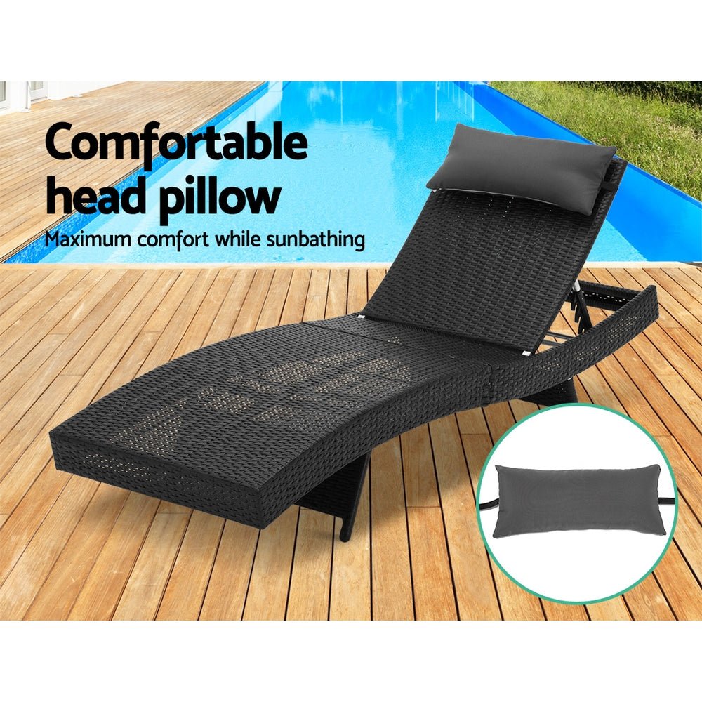 Gardeon Outdoor Sun Lounge Setting Wicker Lounger Day Bed Rattan Patio Furniture Black - Outdoor Immersion