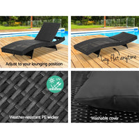 Thumbnail for Gardeon Outdoor Sun Lounge Setting Wicker Lounger Day Bed Rattan Patio Furniture Black - Outdoor Immersion