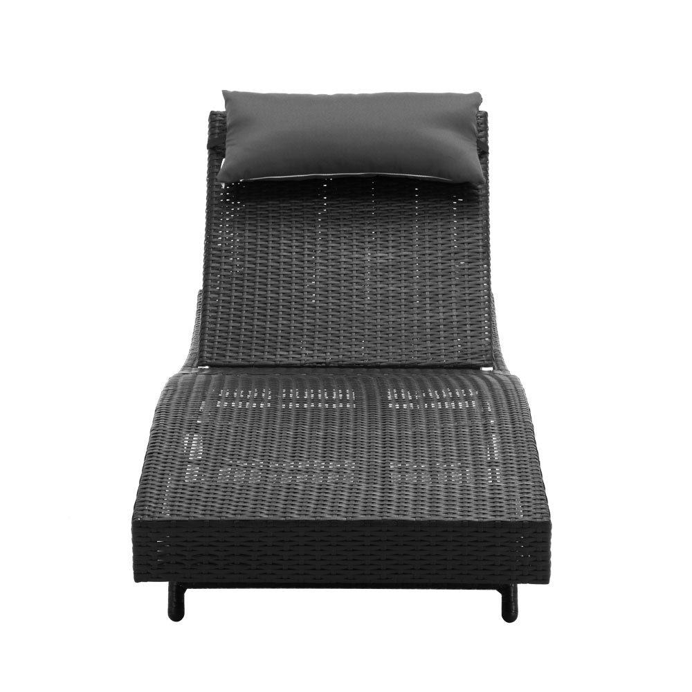 Gardeon Outdoor Sun Lounge Setting Wicker Lounger Day Bed Rattan Patio Furniture Black - Outdoor Immersion