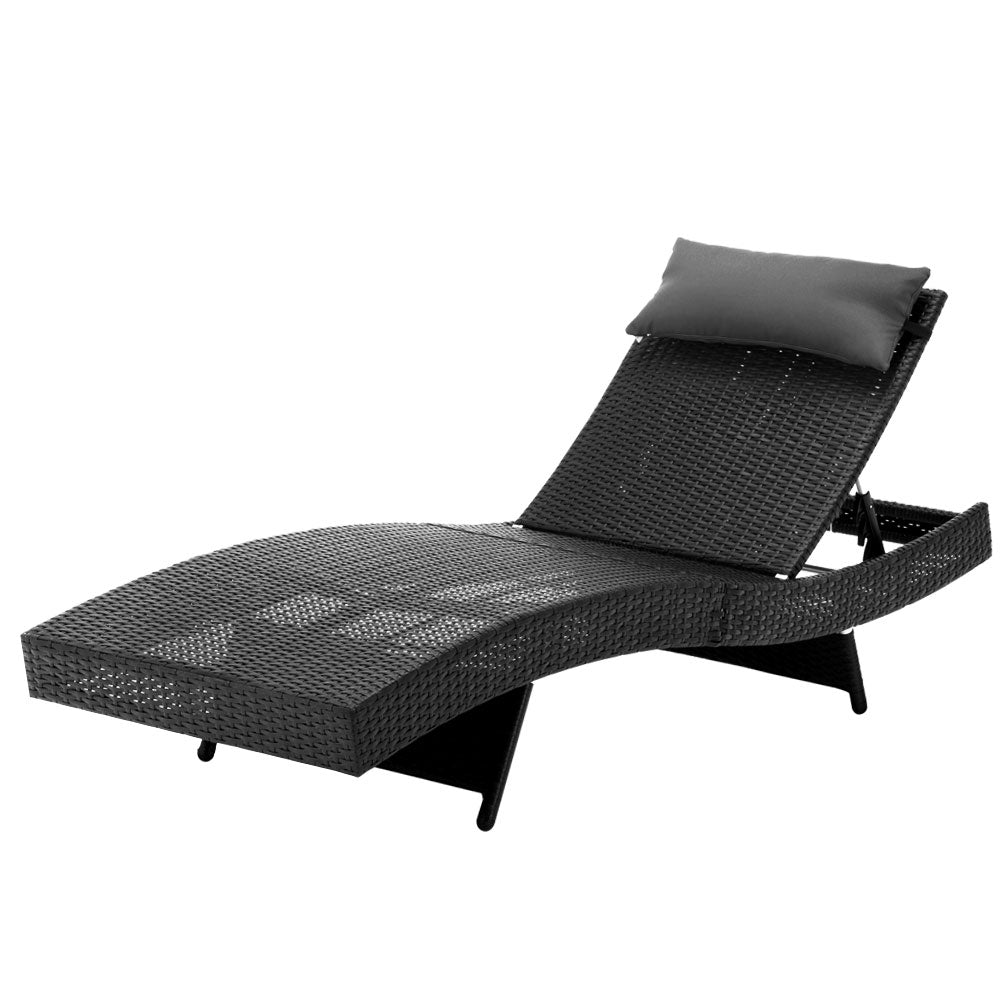 Gardeon Outdoor Wicker Sun Lounge - Black - Outdoor Immersion