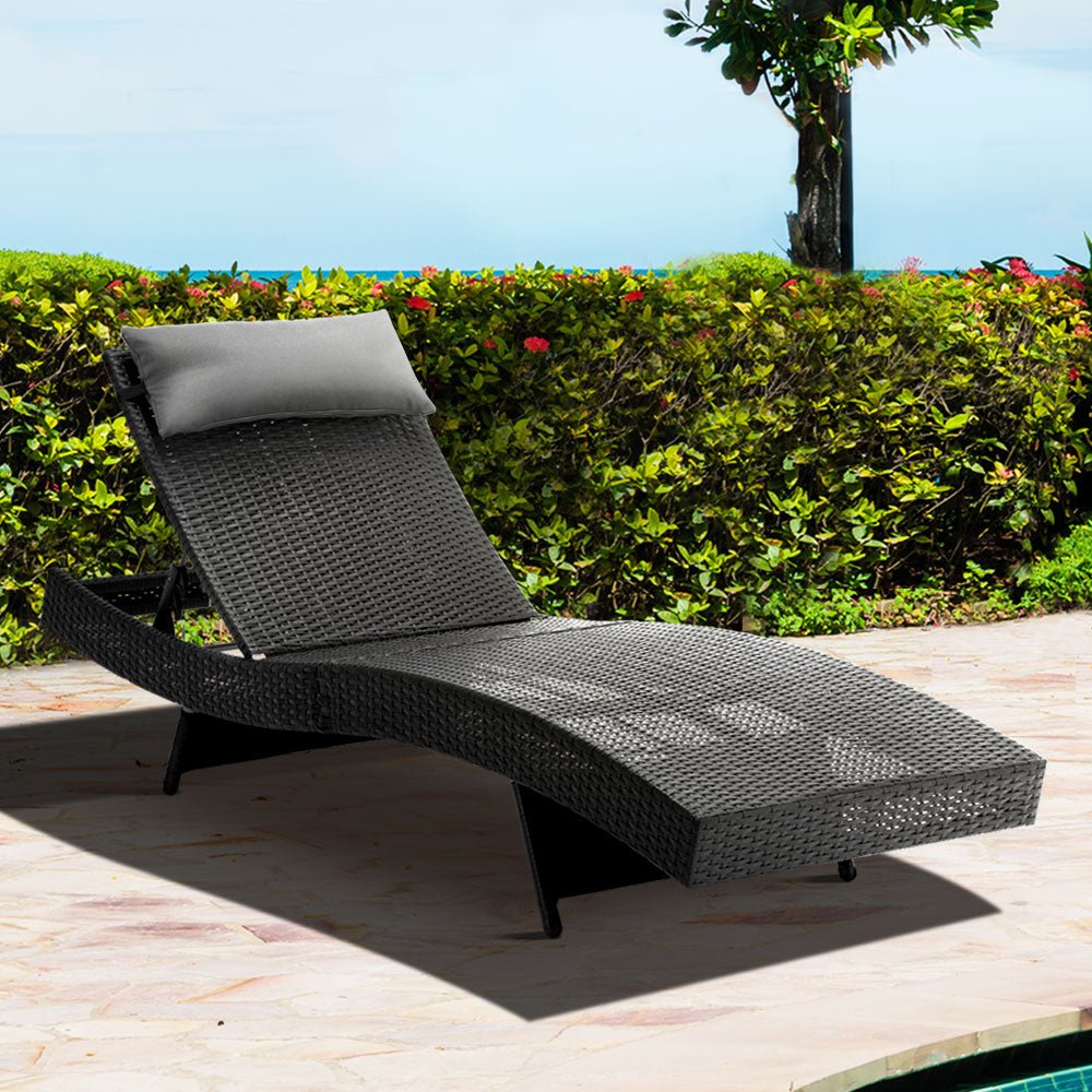 Gardeon Outdoor Wicker Sun Lounge - Black - Outdoor Immersion