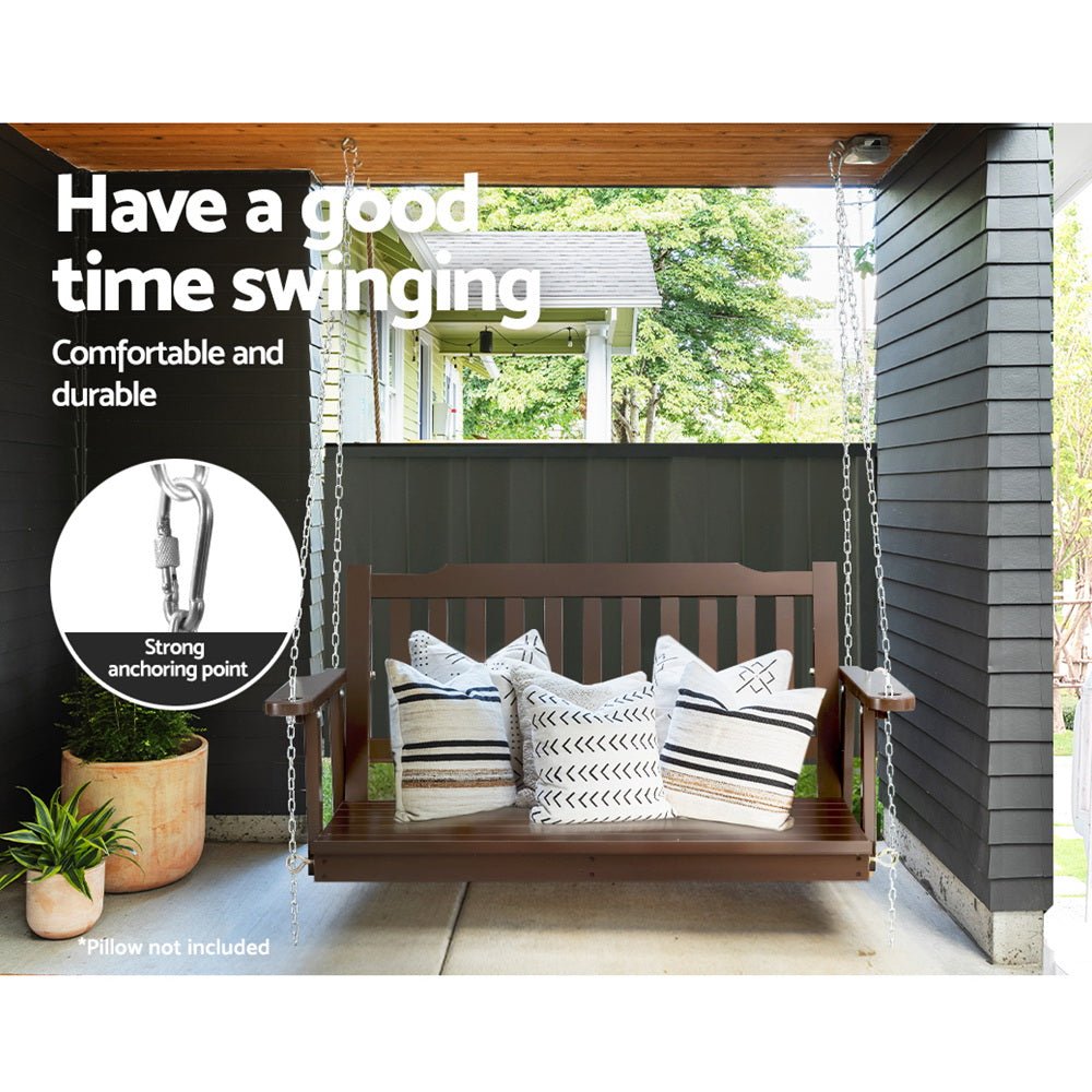 Gardeon Porch Swing Chair with Chain Garden Bench Outdoor Furniture Wooden Brown - Outdoor Immersion