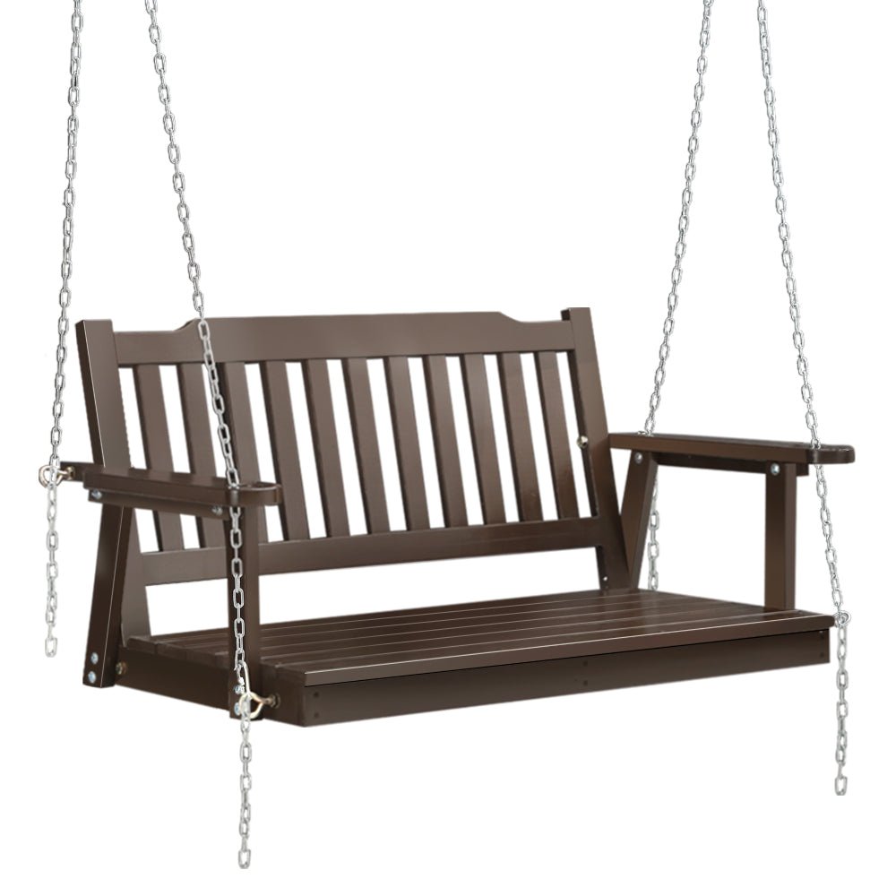 Gardeon Porch Swing Chair with Chain Garden Bench Outdoor Furniture Wooden Brown - Outdoor Immersion
