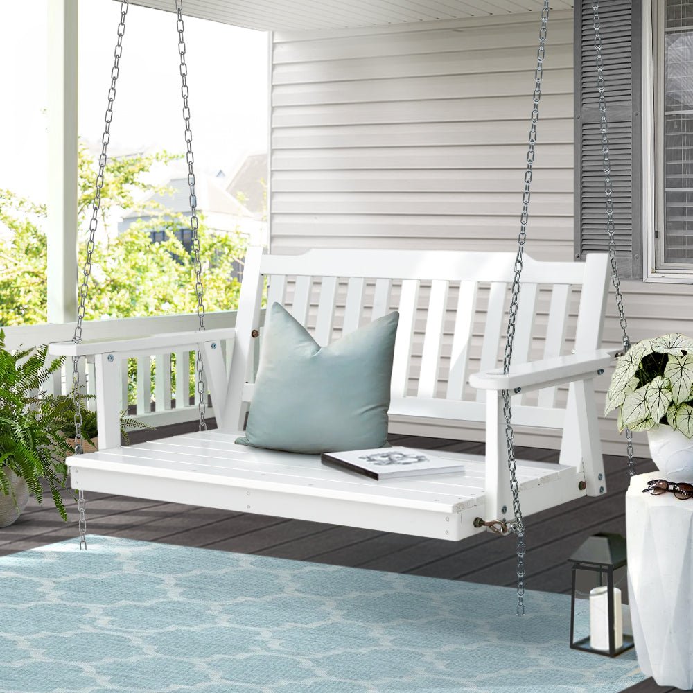 Gardeon Porch Swing Chair with Chain Garden Bench Outdoor Furniture Wooden White - Outdoor Immersion