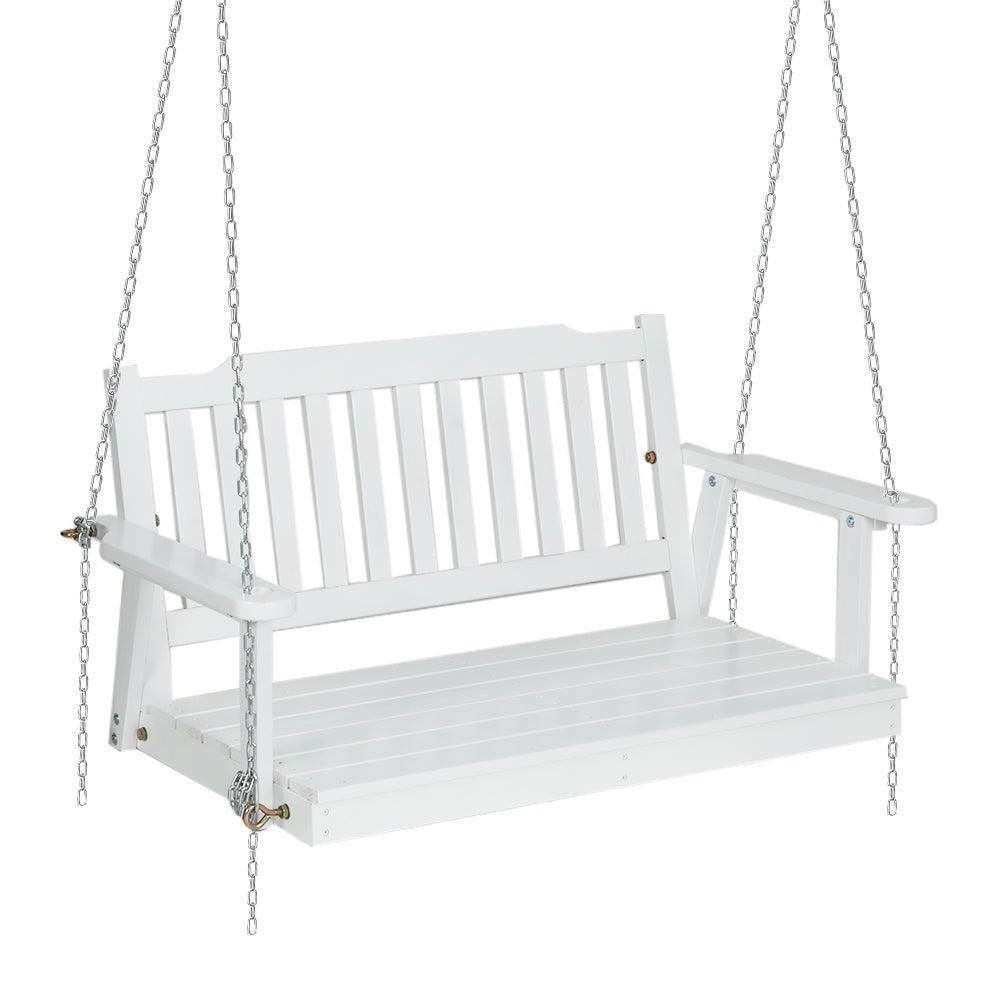 Gardeon Porch Swing Chair with Chain Garden Bench Outdoor Furniture Wooden White - Outdoor Immersion