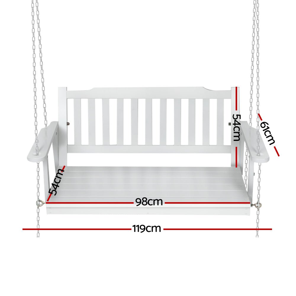 Gardeon Porch Swing Chair with Chain Garden Bench Outdoor Furniture Wooden White - Outdoor Immersion