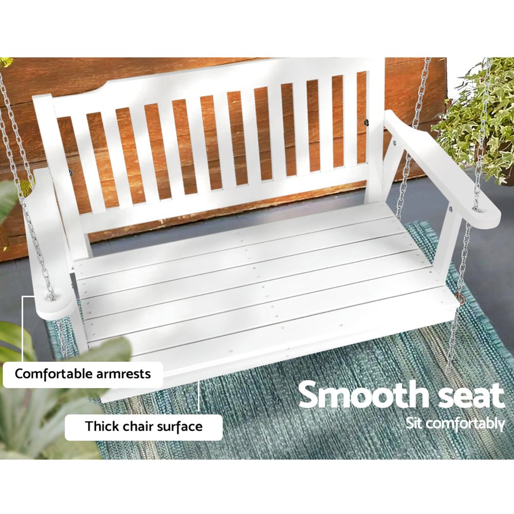 Gardeon Porch Swing Chair with Chain Garden Bench Outdoor Furniture Wooden White - Outdoor Immersion