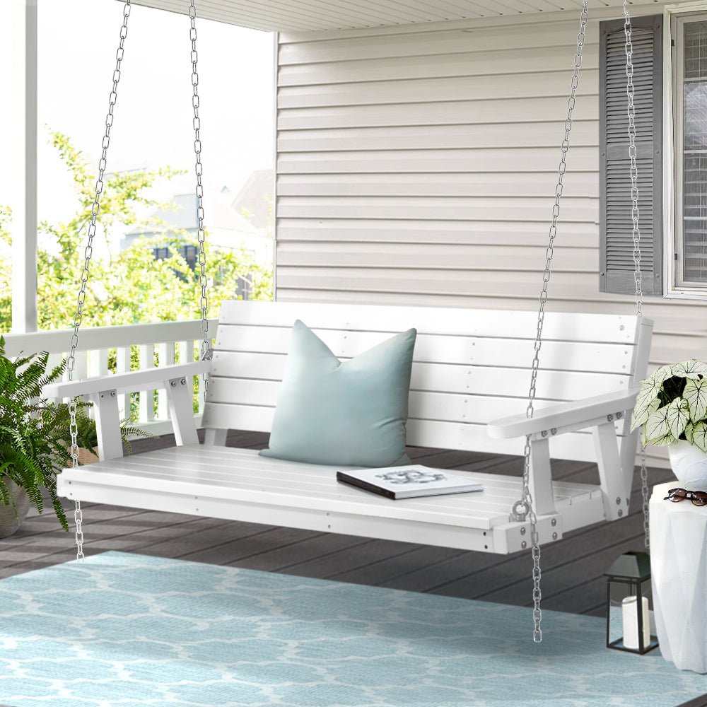 Gardeon Porch Swing Chair with Chain Outdoor Furniture 3 Seater Bench Wooden White - Outdoor Immersion