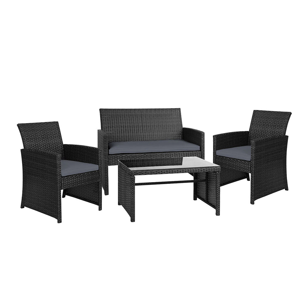 Gardeon Rattan Furniture Outdoor Lounge Setting Wicker Dining Set w/Storage Cover Black - Outdoor Immersion