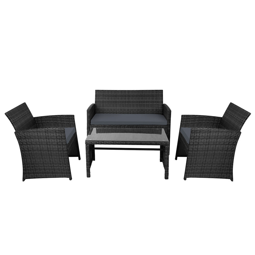 Gardeon Rattan Furniture Outdoor Lounge Setting Wicker Dining Set w/Storage Cover Black - Outdoor Immersion