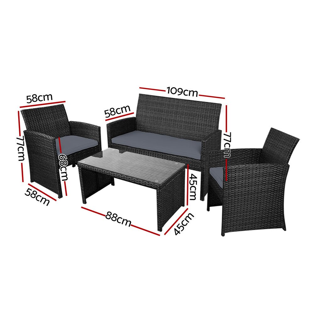 Gardeon Rattan Furniture Outdoor Lounge Setting Wicker Dining Set w/Storage Cover Black - Outdoor Immersion