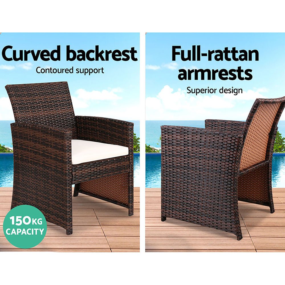 Gardeon Rattan Furniture Outdoor Lounge Setting Wicker Dining Set w/Storage Cover Brown - Outdoor Immersion