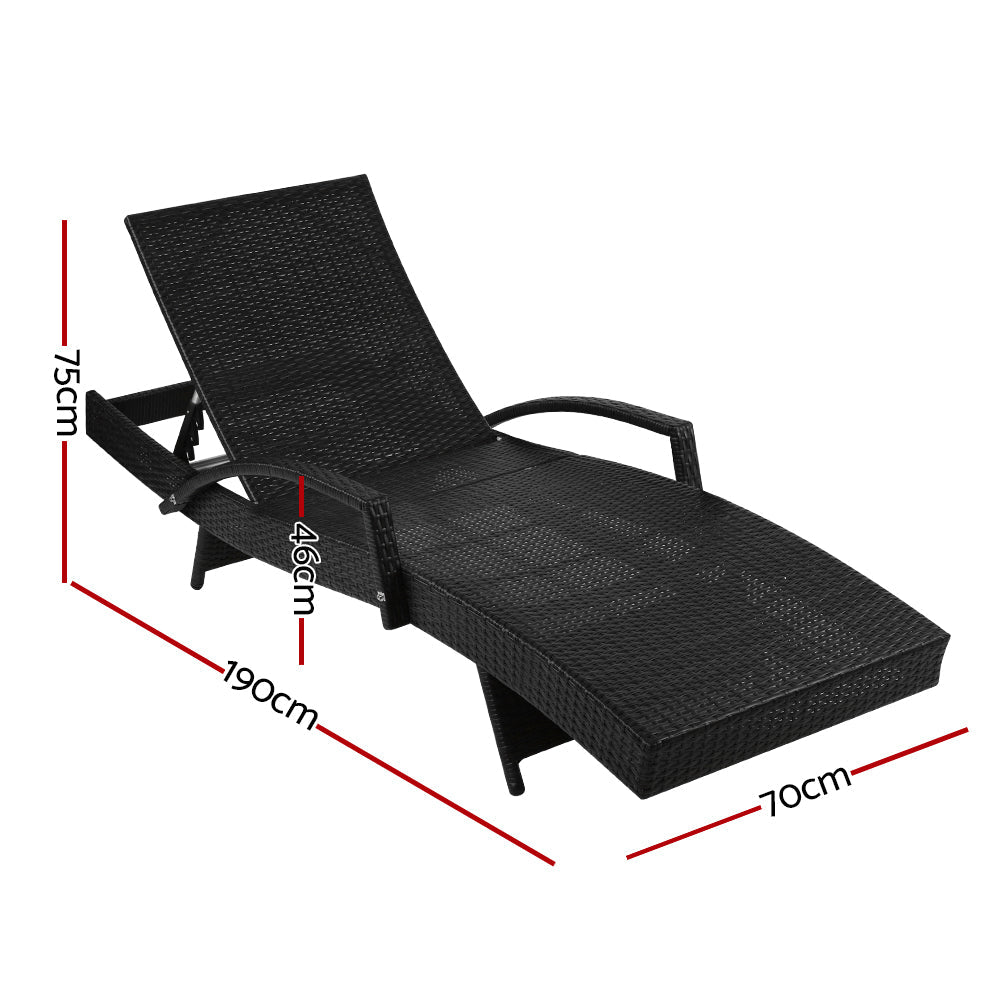 Gardeon Set of 2 Outdoor Sun Lounge Chair with Cushion - Black - Outdoor Immersion