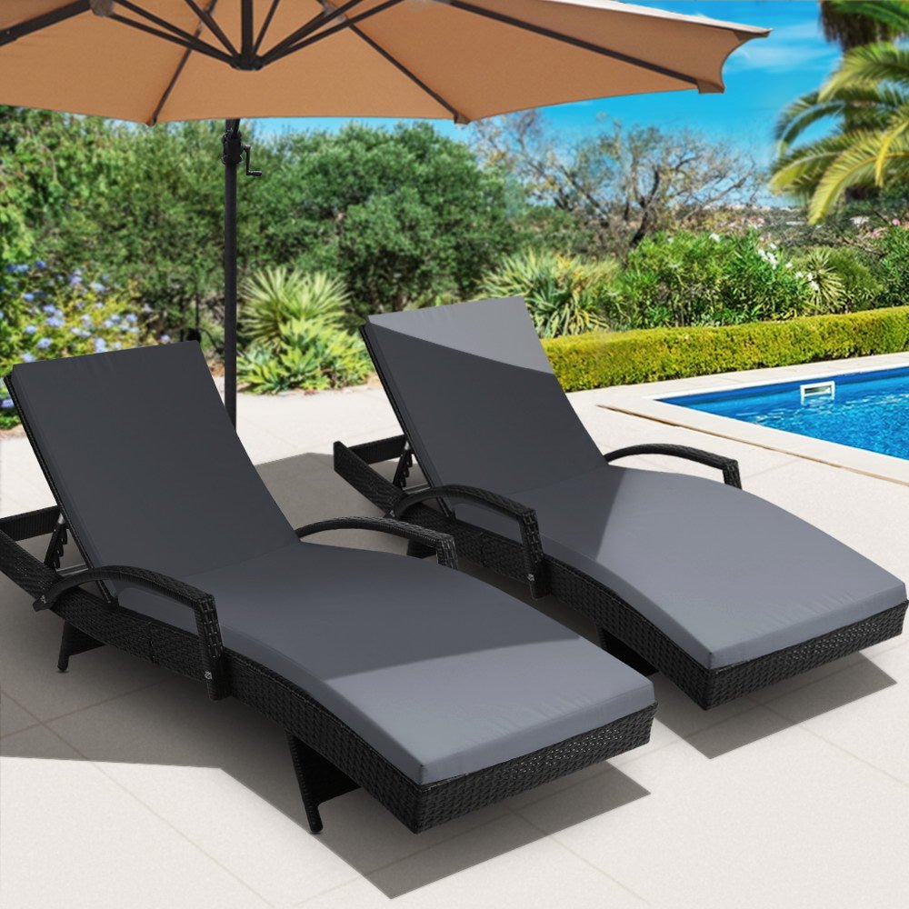 Gardeon Set of 2 Outdoor Sun Lounge Chair with Cushion - Black - Outdoor Immersion