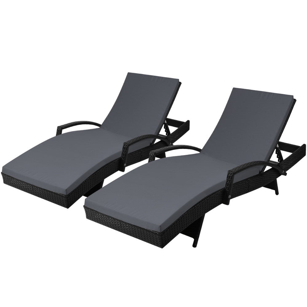 Gardeon Set of 2 Outdoor Sun Lounge Chair with Cushion - Black - Outdoor Immersion