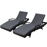 Thumbnail for Gardeon Set of 2 Outdoor Sun Lounge Chair with Cushion - Black - Outdoor Immersion