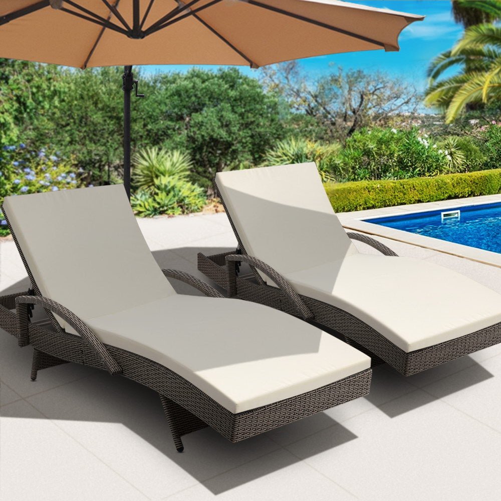 Gardeon Set of 2 Outdoor Sun Lounge Chair with Cushion- Grey - Outdoor Immersion