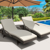 Thumbnail for Gardeon Set of 2 Outdoor Sun Lounge Chair with Cushion- Grey - Outdoor Immersion