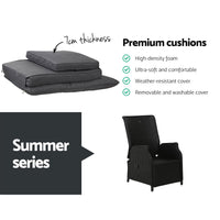 Thumbnail for Gardeon Set of 2 Recliner Chairs Sun lounge Outdoor Furniture Setting Patio Wicker Sofa Black - Outdoor Immersion