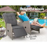 Thumbnail for Gardeon Set of 2 Recliner Chairs Sun lounge Outdoor Furniture Setting Patio Wicker Sofa Grey - Outdoor Immersion