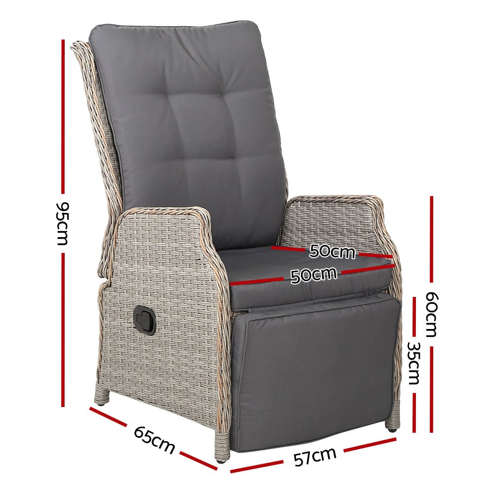 Gardeon Set of 2 Recliner Chairs Sun lounge Outdoor Furniture Setting Patio Wicker Sofa Grey - Outdoor Immersion