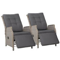 Thumbnail for Gardeon Set of 2 Recliner Chairs Sun lounge Outdoor Furniture Setting Patio Wicker Sofa Grey - Outdoor Immersion