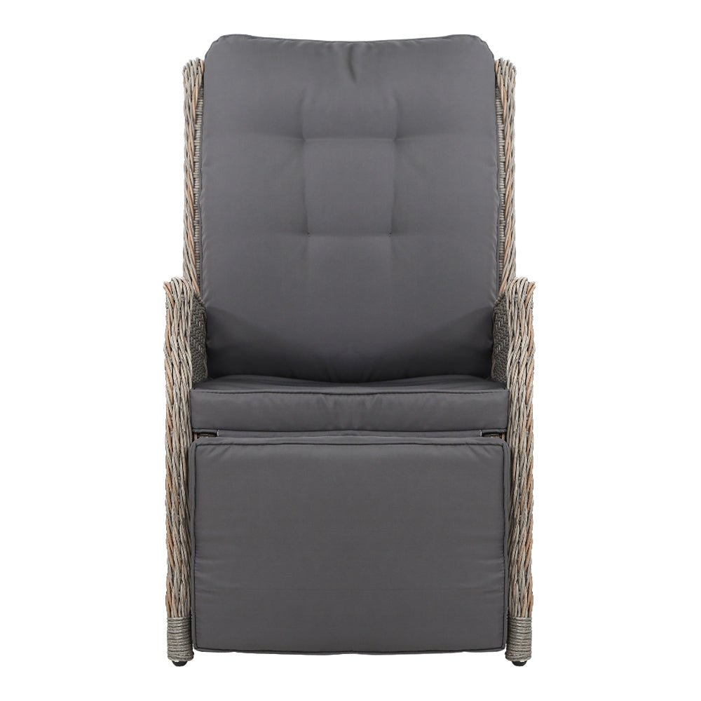 Gardeon Set of 2 Recliner Chairs Sun lounge Outdoor Furniture Setting Patio Wicker Sofa Grey - Outdoor Immersion