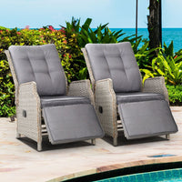 Thumbnail for Gardeon Set of 2 Recliner Chairs Sun lounge Outdoor Furniture Setting Patio Wicker Sofa Grey - Outdoor Immersion