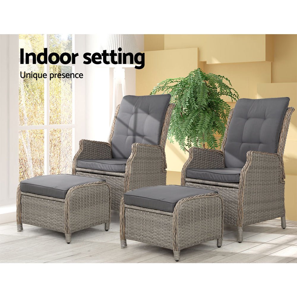 Gardeon Set of 2 Recliner Chairs Sun lounge Outdoor Patio Furniture Wicker Sofa Lounger - Outdoor Immersion