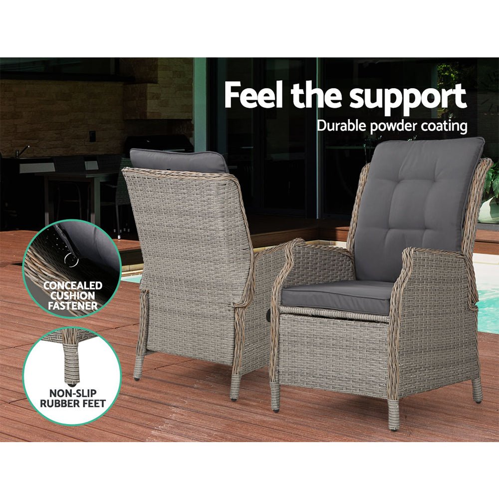 Gardeon Set of 2 Recliner Chairs Sun lounge Outdoor Patio Furniture Wicker Sofa Lounger - Outdoor Immersion
