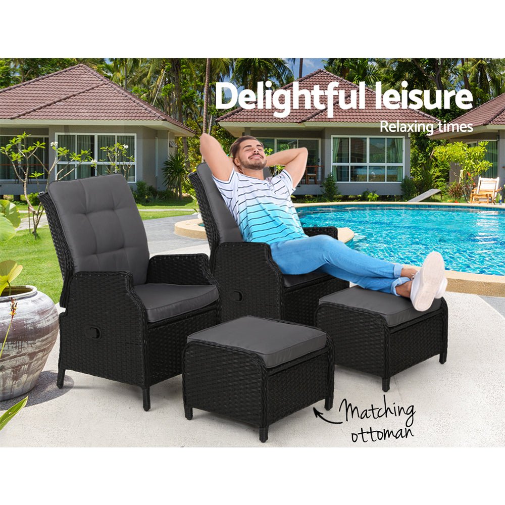 Gardeon Set of 2 Recliner Chairs Sun lounge Outdoor Setting Patio Furniture Wicker Sofa - Outdoor Immersion