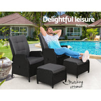 Thumbnail for Gardeon Set of 2 Recliner Chairs Sun lounge Outdoor Setting Patio Furniture Wicker Sofa - Outdoor Immersion