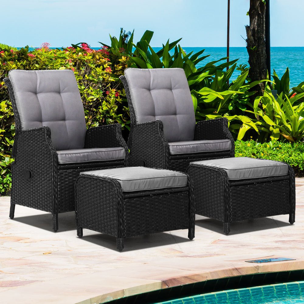 Gardeon Set of 2 Recliner Chairs Sun lounge Outdoor Setting Patio Furniture Wicker Sofa - Outdoor Immersion